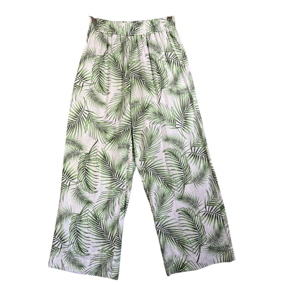 Sigrid Olsen Palazzo Pants Size Small Topical Print Linen Blend Pull On Pockets